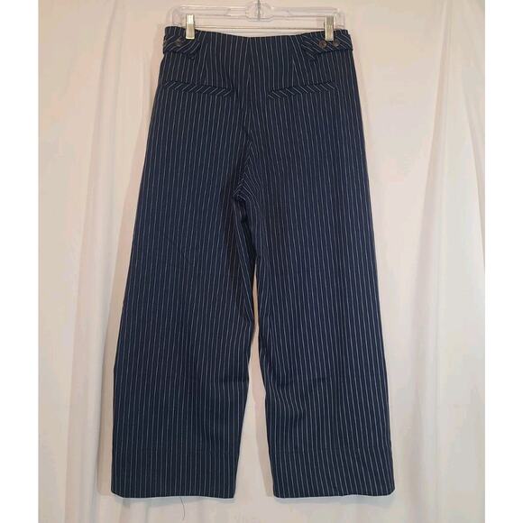 Free People Acadia Wide Leg Cropped Trousers Pants Navy Blue Pinstripe US 6 - Picture 10 of 13